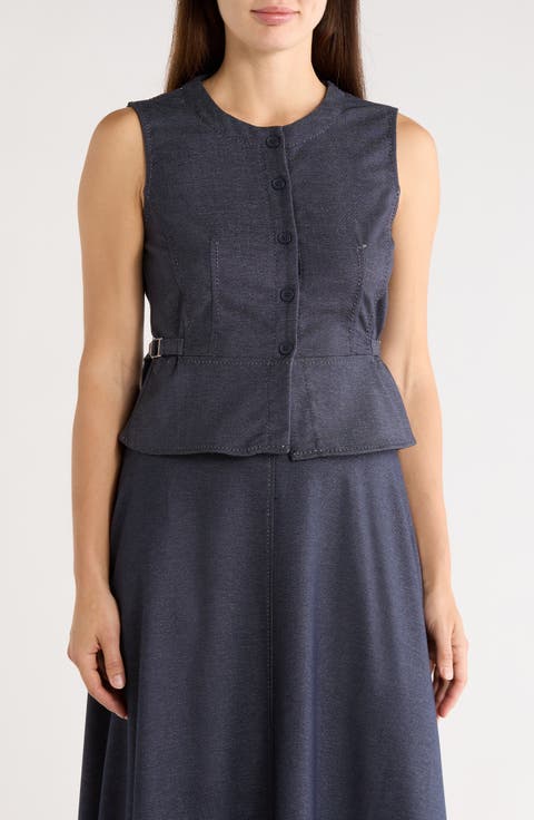 Topstitched Button Front Sleeveless Top