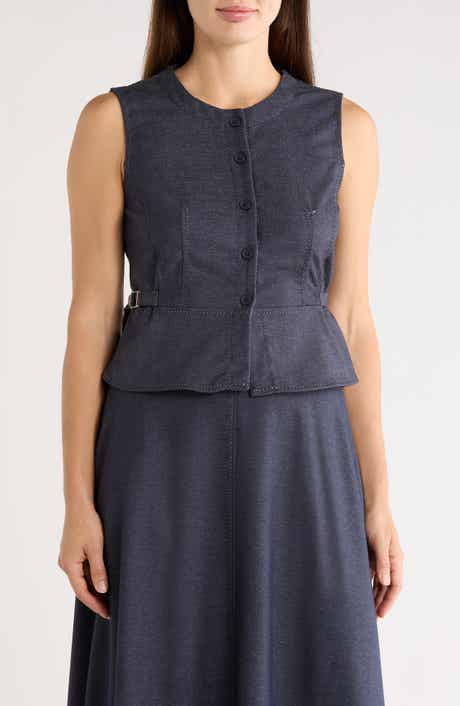 MAX STUDIO Topstitched Button Front Sleeveless Top