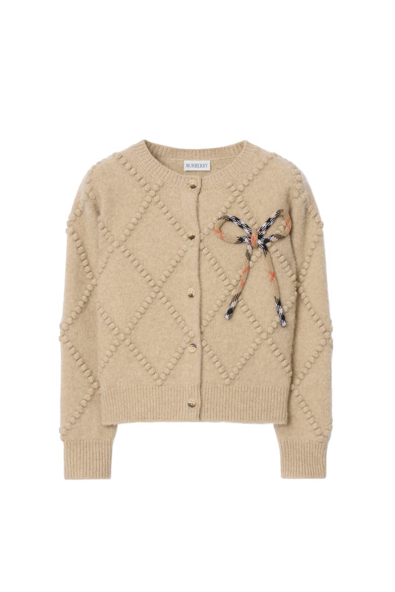 Check Bow Wool Cashmere Cardigan, Main, color, Oatmeal melange