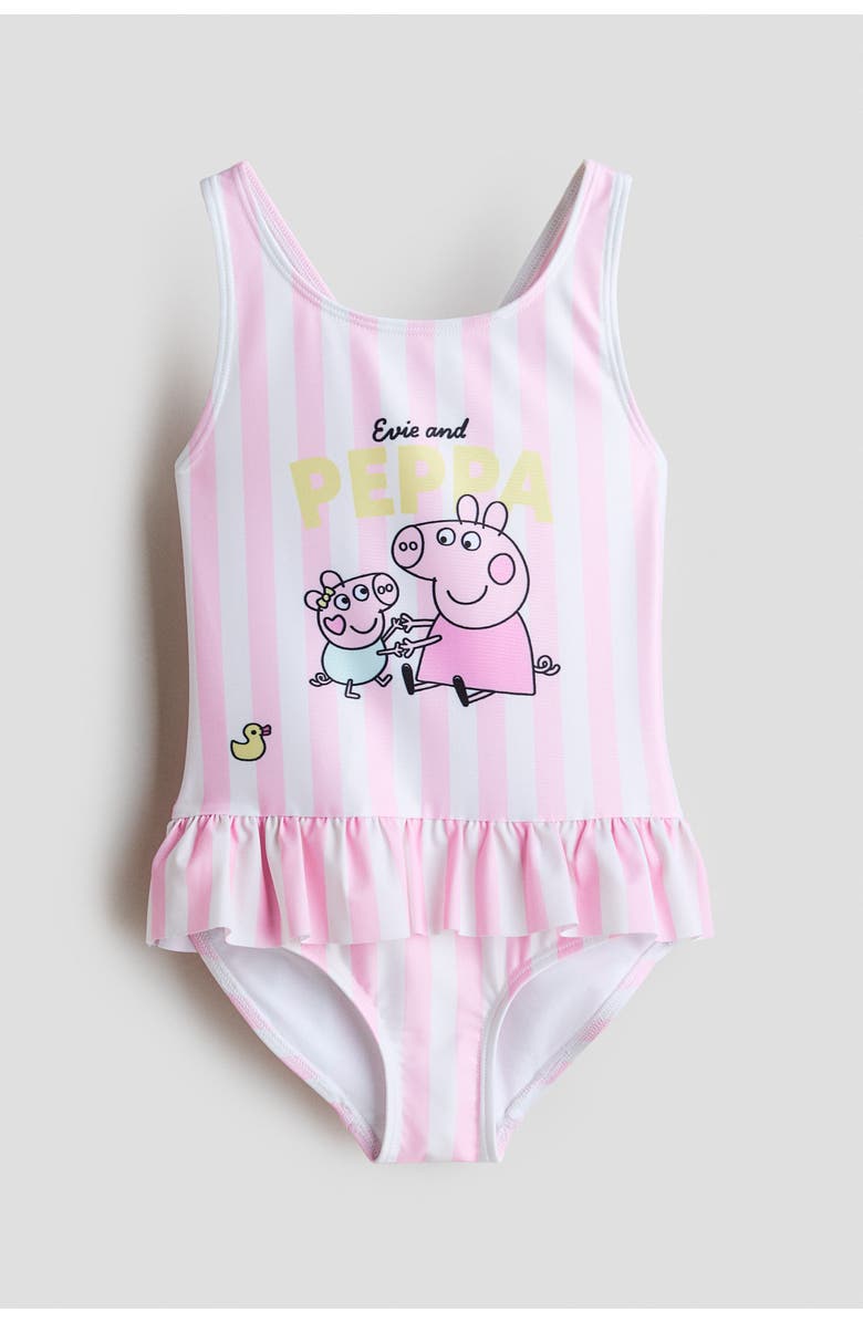 H&M Printed Swimsuit, Main, color, Pink/Peppa Pig