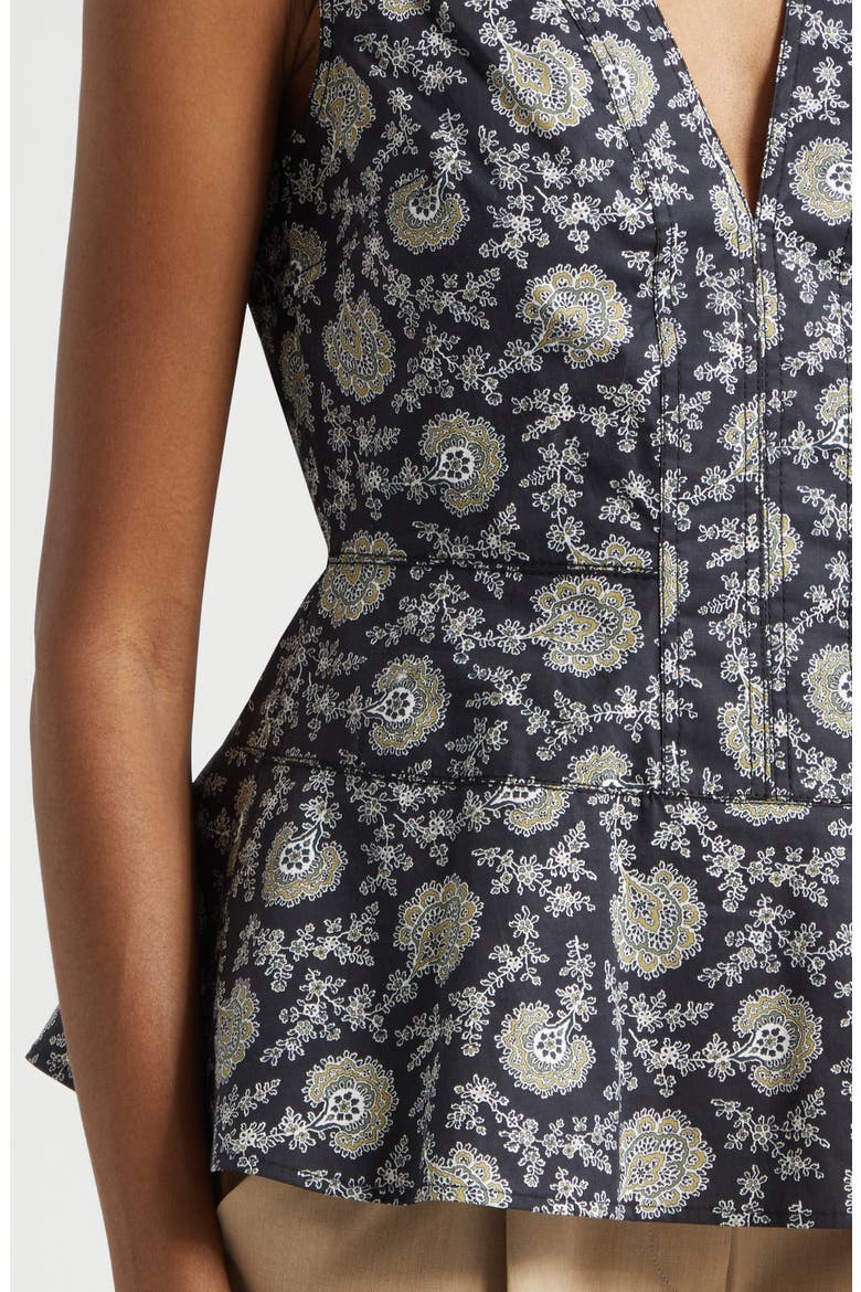 Nickelby Stretch Cotton Peplum Top, Alternate, color, BLACK/ CAMEL/ GREEN MULTI
