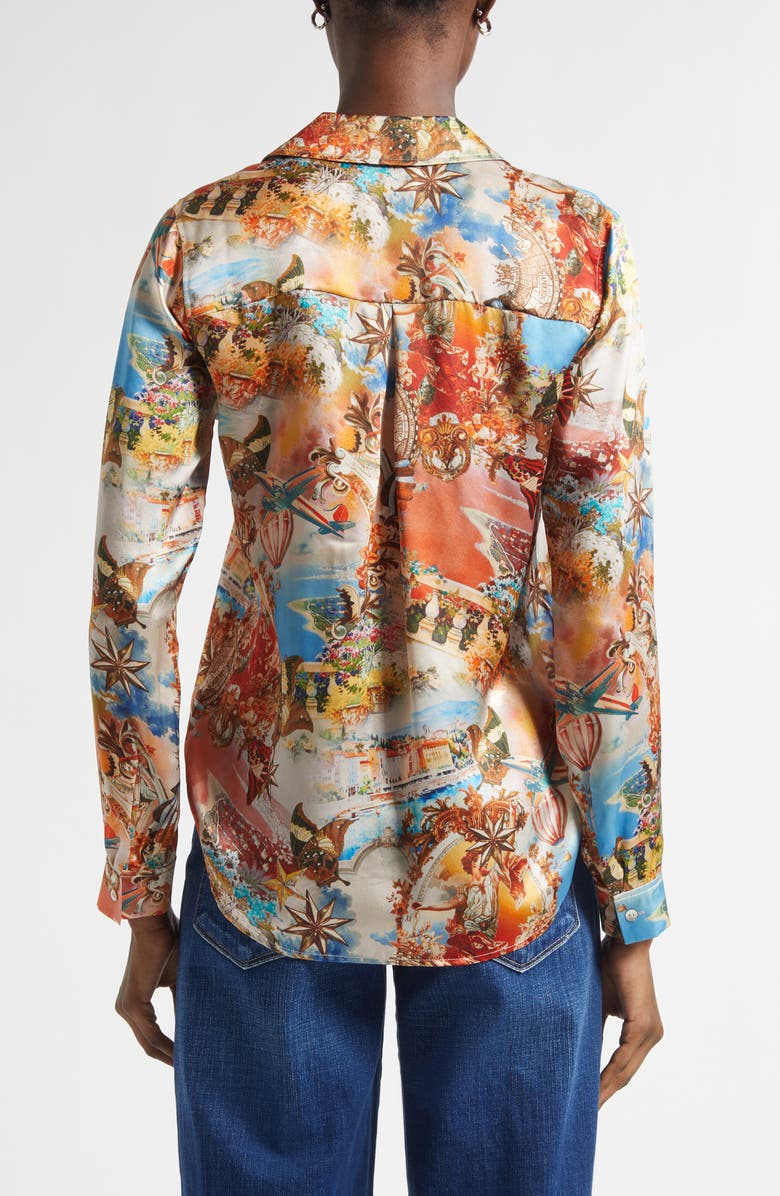 L'AGENCE Tyler Collage Print Silk Button-Up Shirt, Alternate, color, Ivory Multi Collage