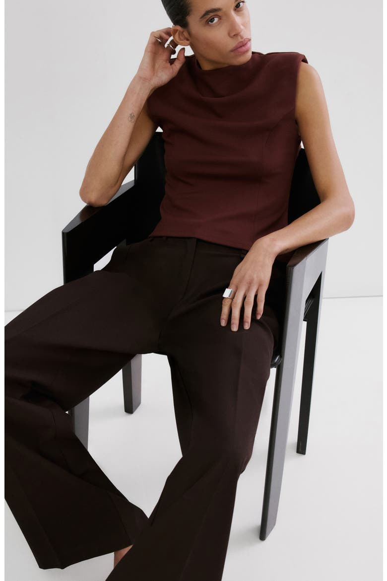 Sleeveless Flare Top with Shoulder Pads, Alternate, color, BURGUNDY