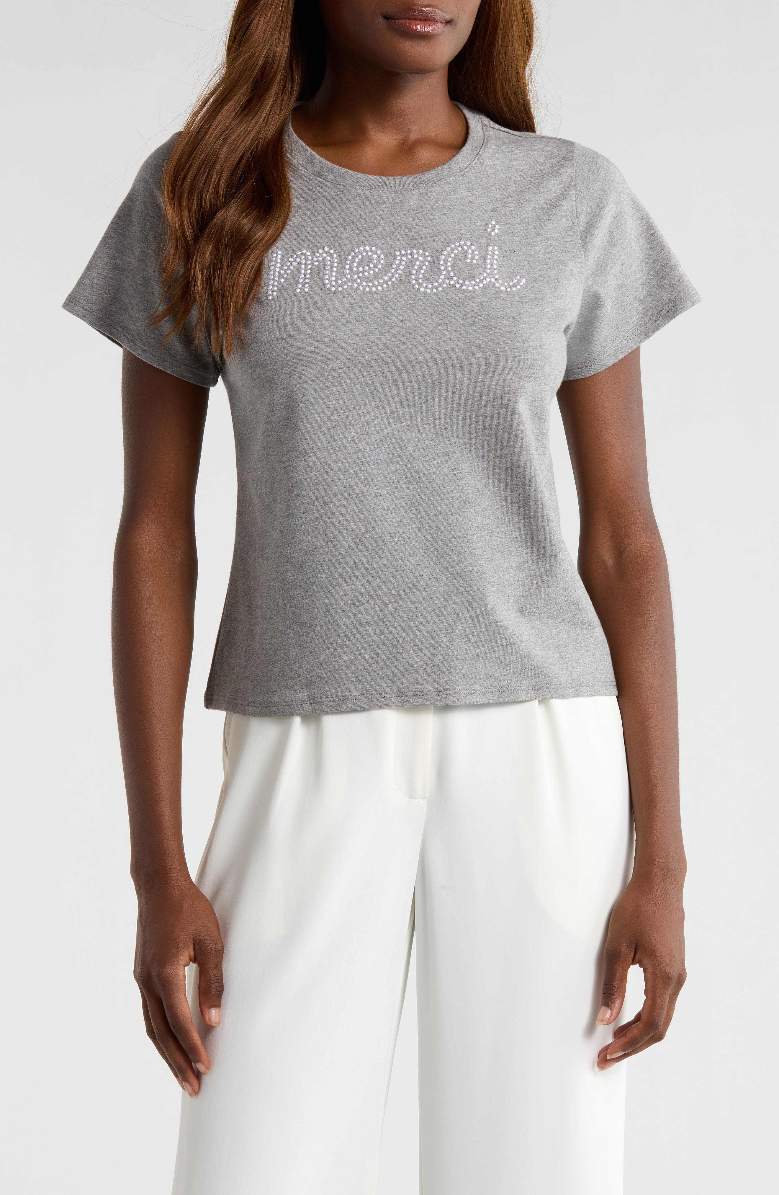 Cinq à Sept Merci Embellished Cotton Graphic T-Shirt