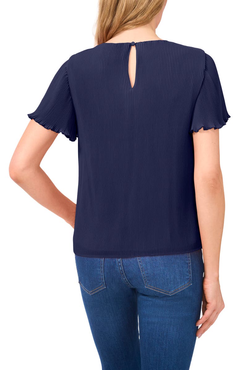 CeCe Flutter Sleeve Plissé Top, Alternate, color, Classic Navy