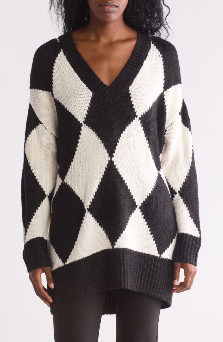 INDUSTRY REPUBLIC CLOTHING Diamond Oversize Sweater, Main, color, Black/White