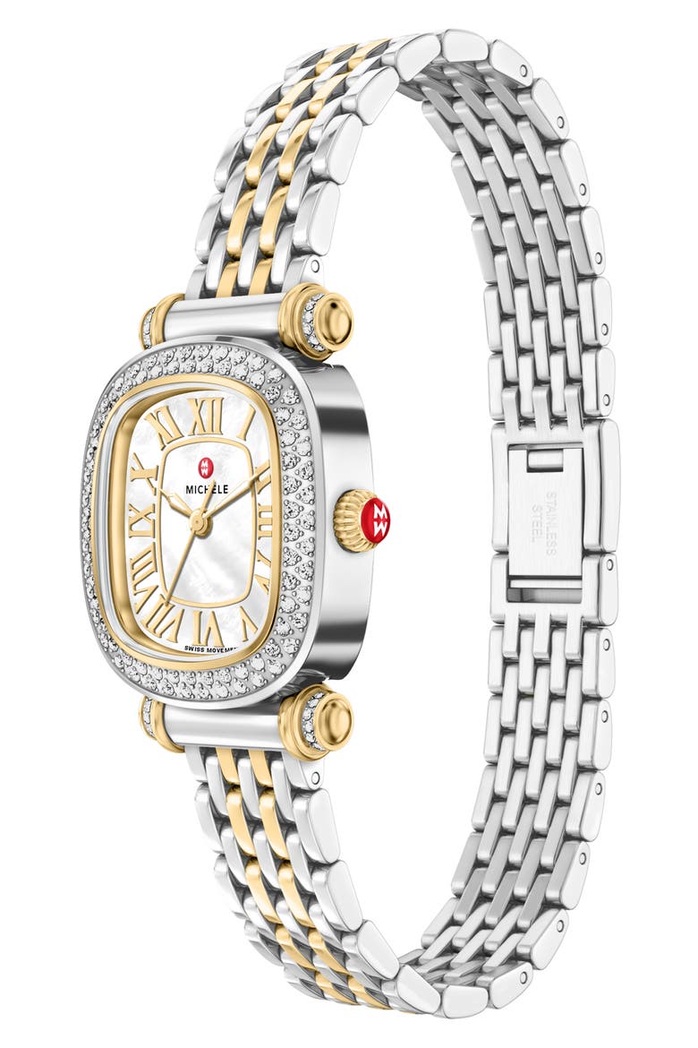 Mini Caber Isle Diamond & Mother-of-Pearl Two-Tone Bracelet Watch, 26mm x 28mm, Alternate, color, TWO TONE