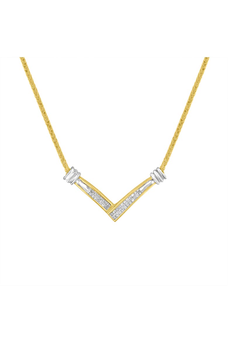 14K Yellow and White Gold 1/4 Cttw Diamond "V" Shape 18" Pendant Necklace, Main, color, Yellow