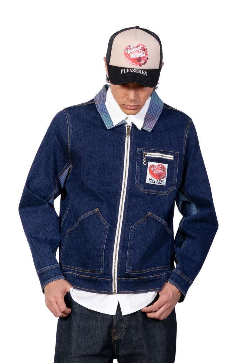 PLEASURES x Richard Bernstein Cake Denim Zip Jacket, Alternate, color, Indigo