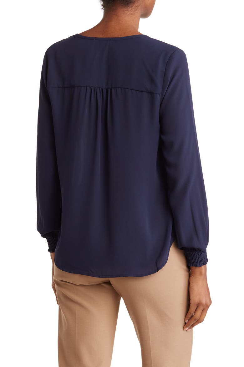Smocked Cuff Long Sleeve Blouse, Alternate, color, NAVY