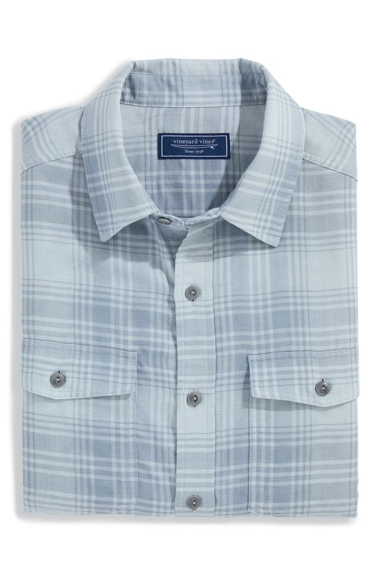 Plaid Chiller Double Cloth Button Up Shirt, Alternate, color, SHELL GREY