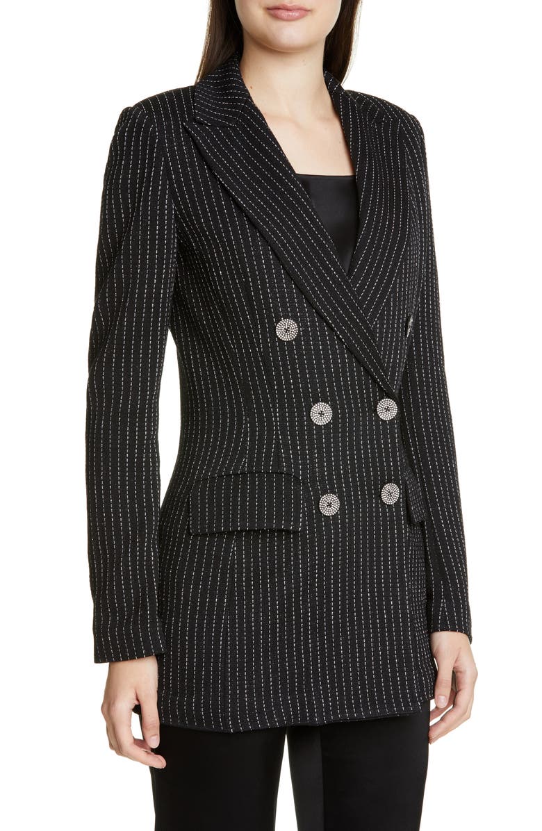 St. John Collection Evening Paillette Pinstripe Double Breasted Blazer, Alternate, color,