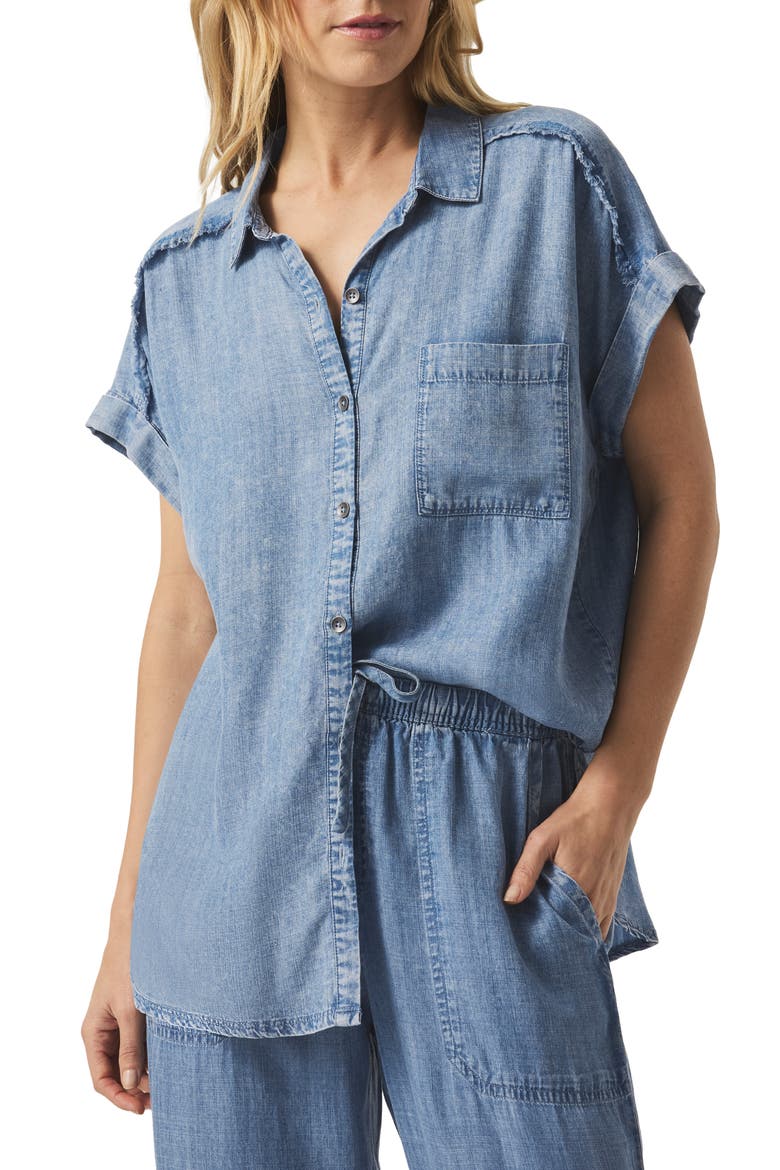 Paige Fray Indigo Denim Shirt, Main, color, INDIGO