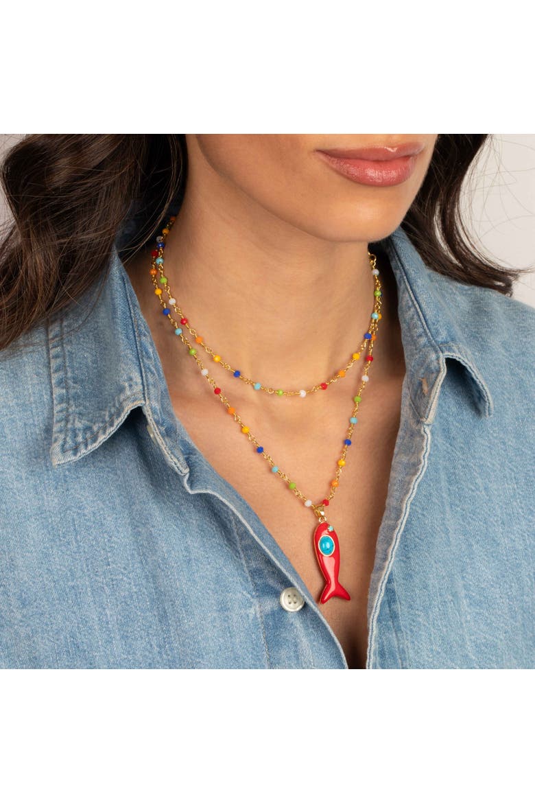 Turquoise/Colored Enamel Fish Charm, Alternate, color, Red