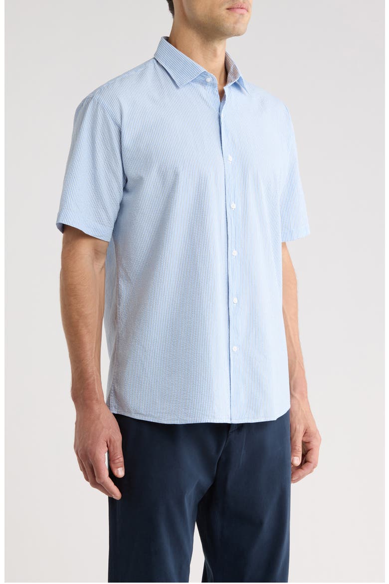 Coast Stripe Short Sleeve Cotton & Lyocell Seersucker Button-Up Shirt, Alternate, color, BLUEBIRD