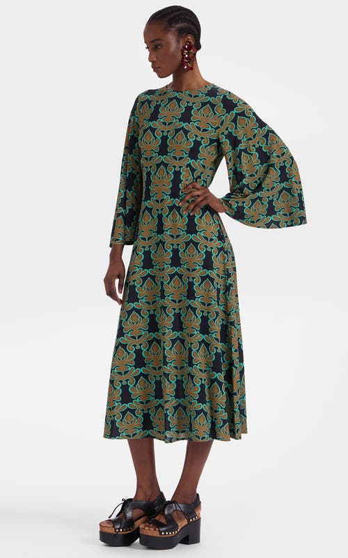 La Doublej Swing Printed Silk Twill Midi Dress In Black