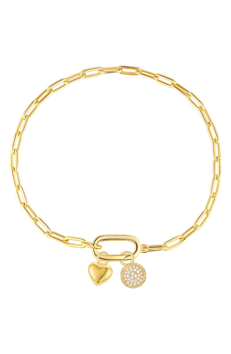 CANDELA JEWELRY Paper Clip Link Charm Bracelet, Main, color, Clear/ Yellow Gold