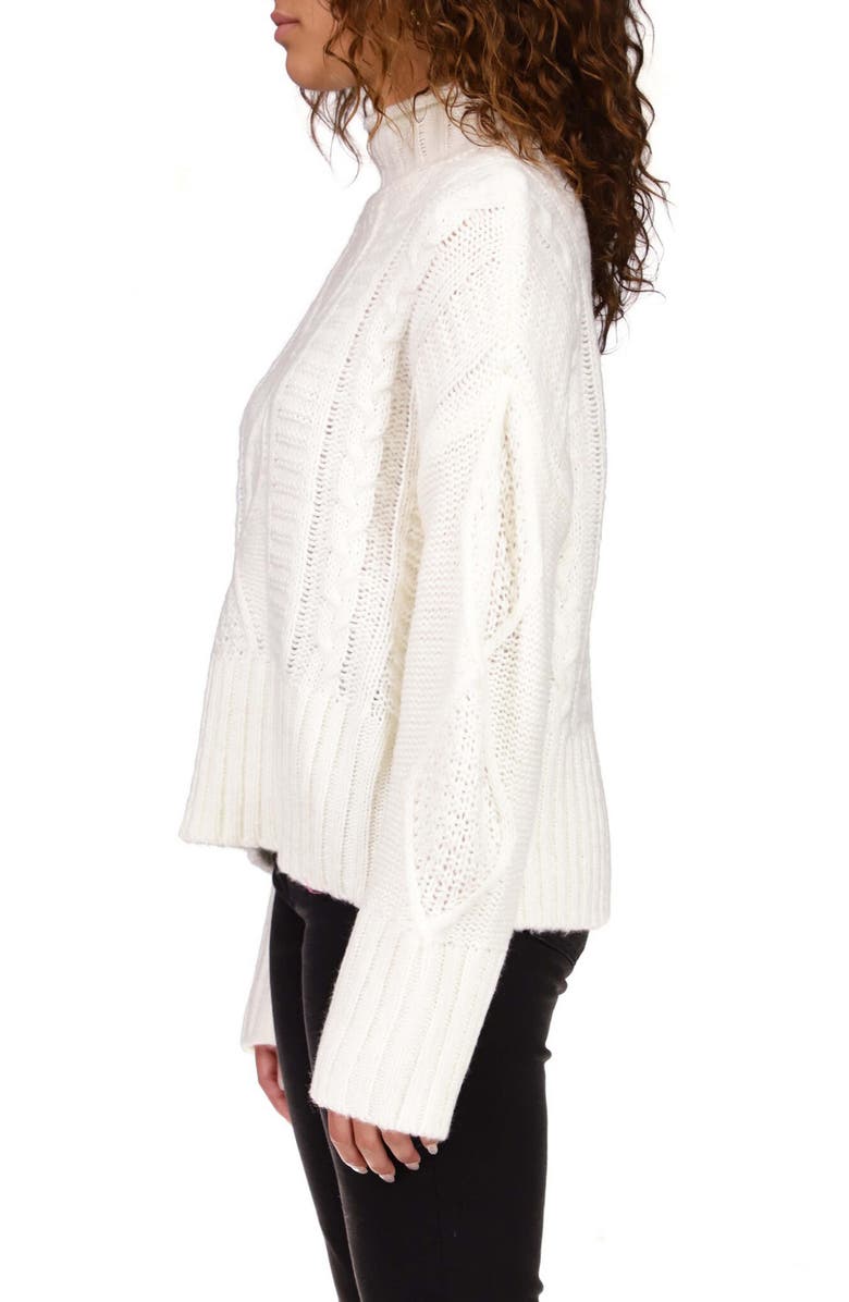 Sanctuary Warm Up Cable Funnel Neck Sweater, Alternate, color, Creme