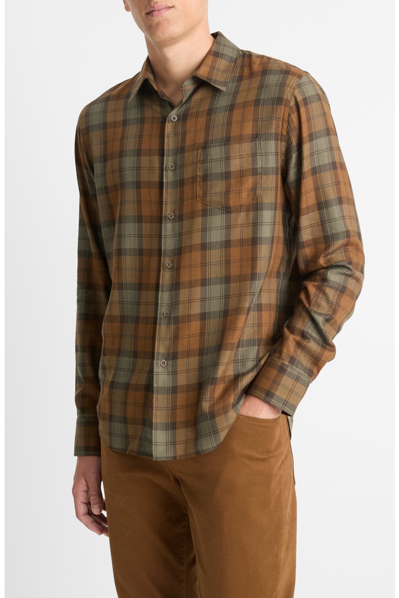 Castaic Plaid Button-Up Shirt, Main, color, SURPLUS OLIVE/VICUNA