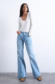 Topshop Scoop Neck Long Sleeve Rib Top