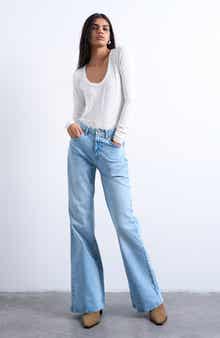 Topshop Scoop Neck Long Sleeve Rib Top