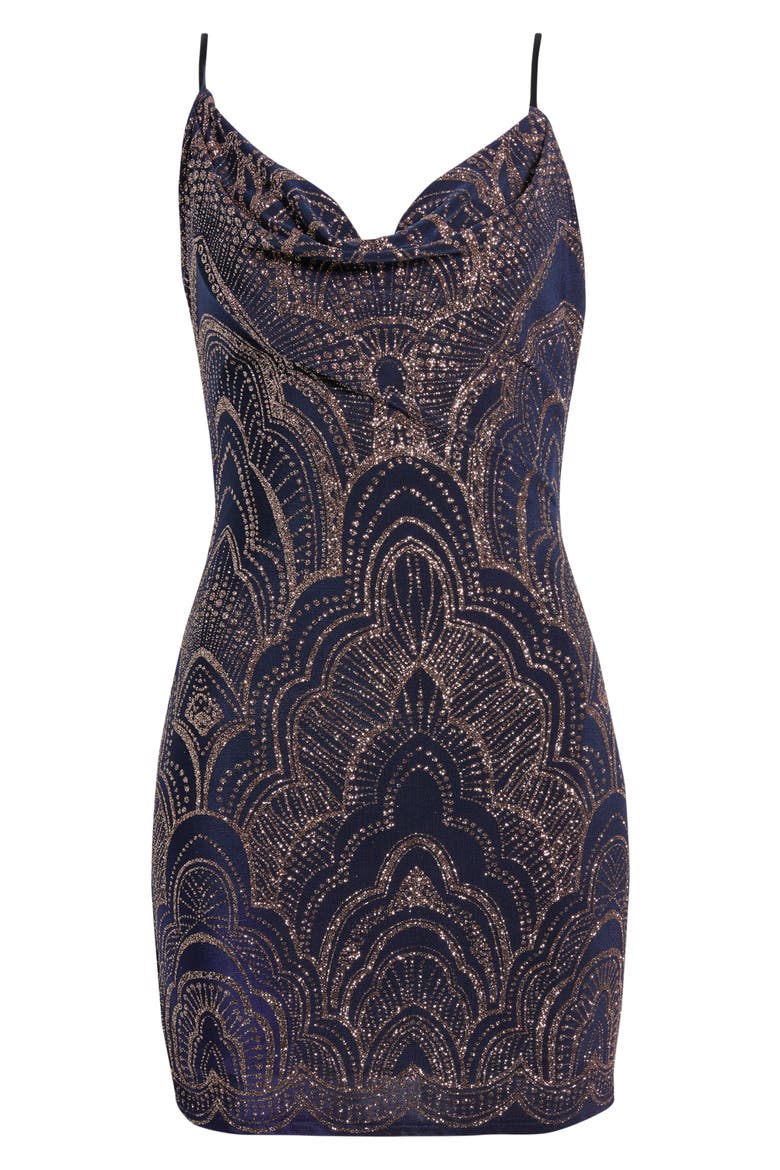 Glitter Cowl Neck Sleeveless Minidress, Alternate, color, SLATE
