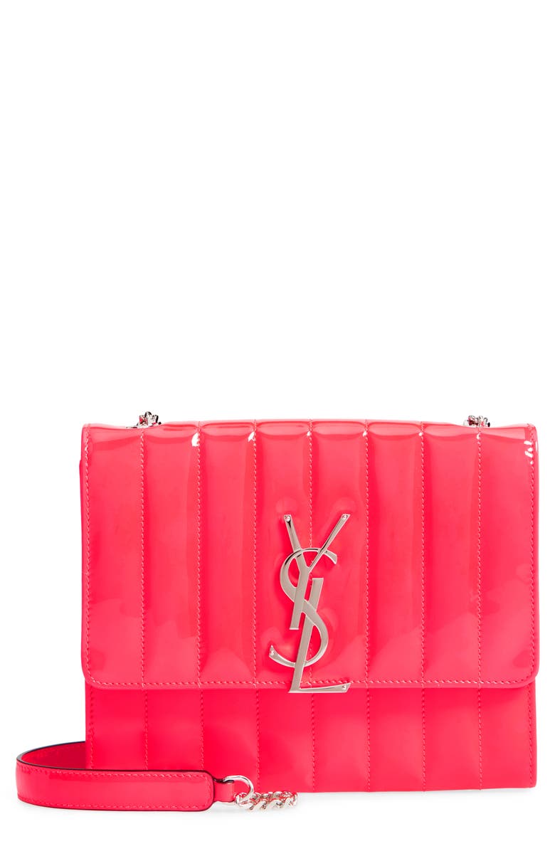Saint Laurent Vicky Patent Leather Wallet on a Chain, Main, color, 