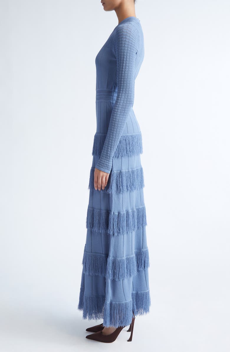 Lela Rose Piper Fringe Long Sleeve Sweater Dress, Alternate, color, Cornflower