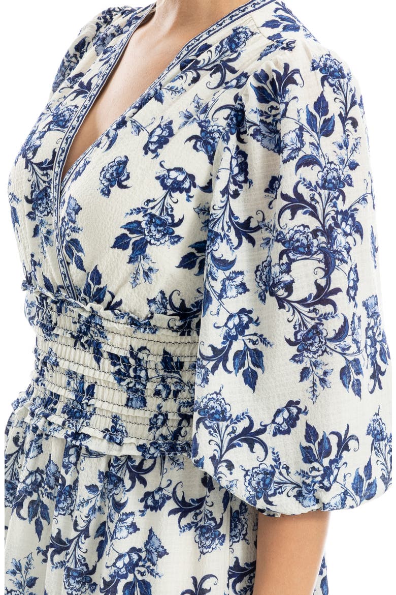 Surplice Neck Smocked Waist Maxi Dress, Alternate, color, CREAM/ BLUE PASSION BLOOMS