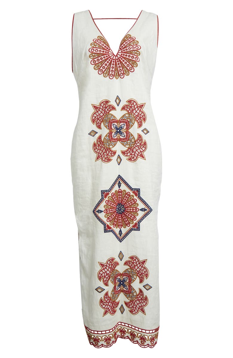 FARM Rio Mary's Tiles Embroidered Detail Linen Dress, Alternate, color,
