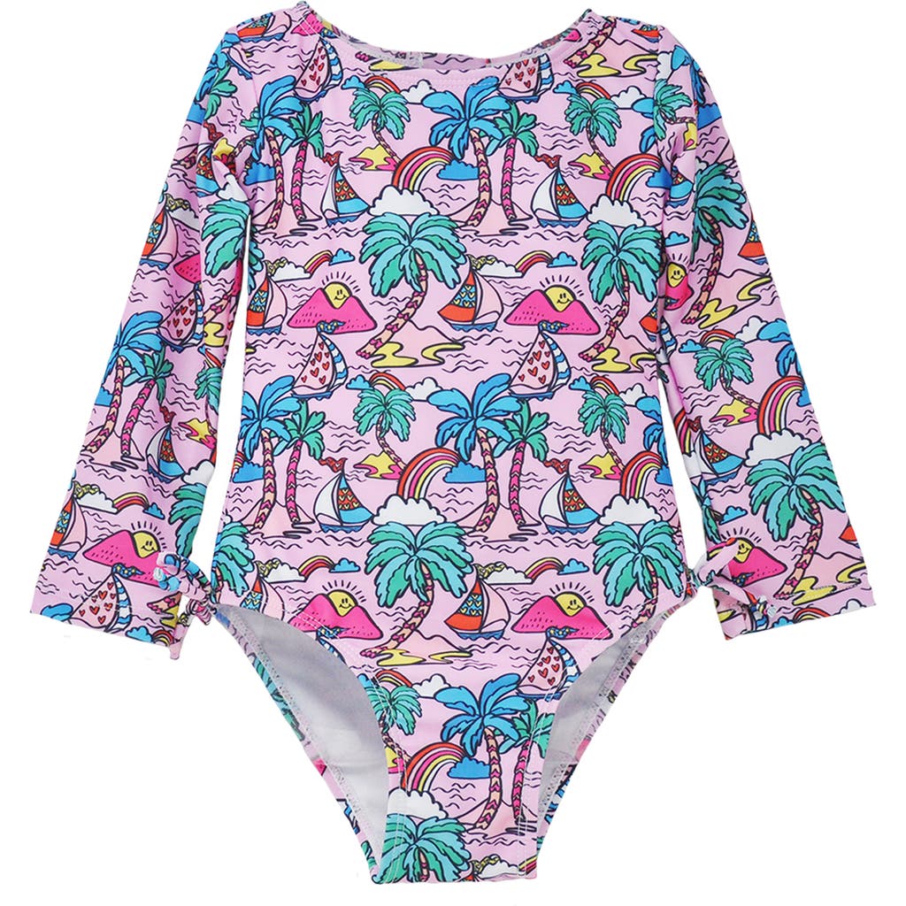 Flap Happy Girl's Upf 50+ Charlie Long Sleeverash Guard Swimsuit In Island Doodles