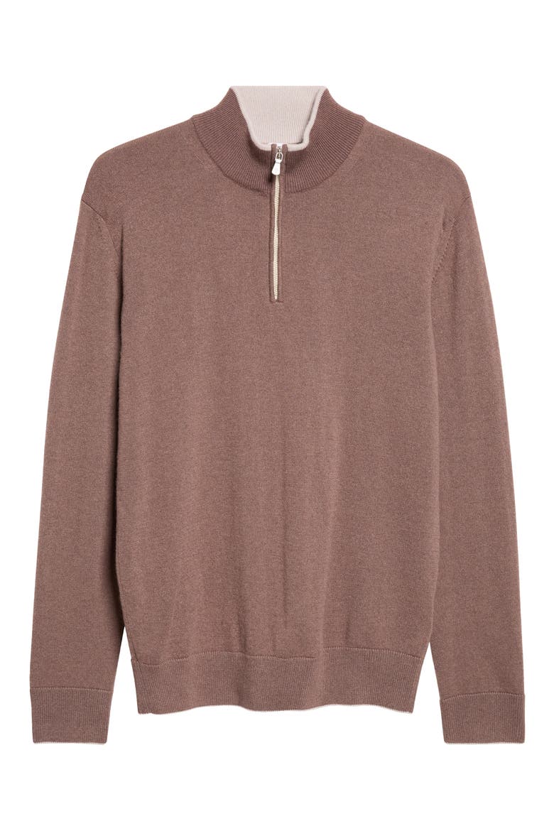 Tipped Cashmere Half Zip Sweater, Main, color, 05-02 BROWN AND SAND