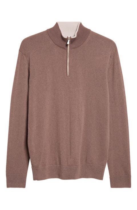 Tipped Cashmere Half Zip Sweater