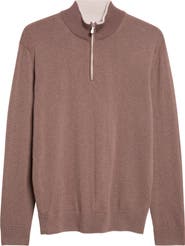 Eleventy Tipped Cashmere Half Zip Sweater