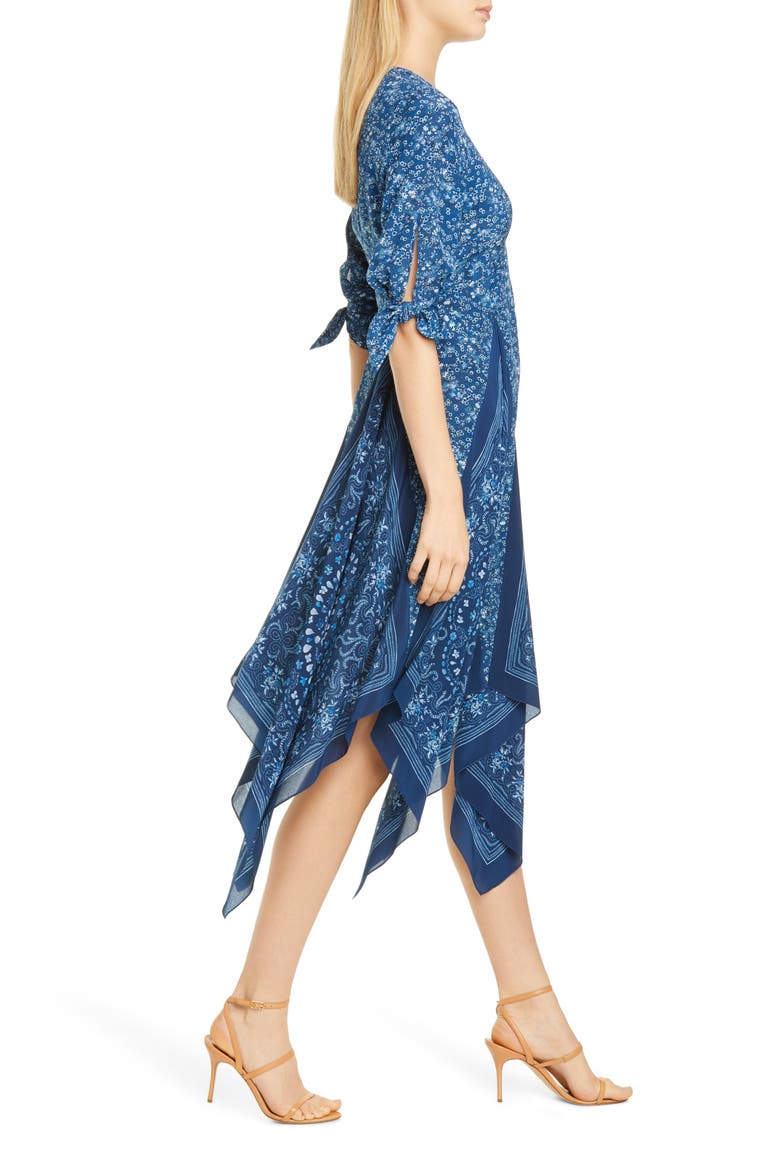 Scarf Print Silk Dress, Alternate, color, 100316 DEEP TEAL