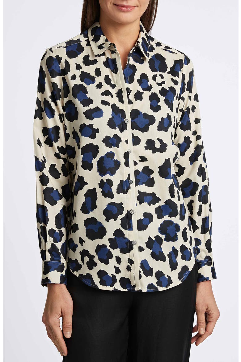Charlie Leopard Print Cotton Button-Up Shirt, Main, color, PACIFIC BLUE MU