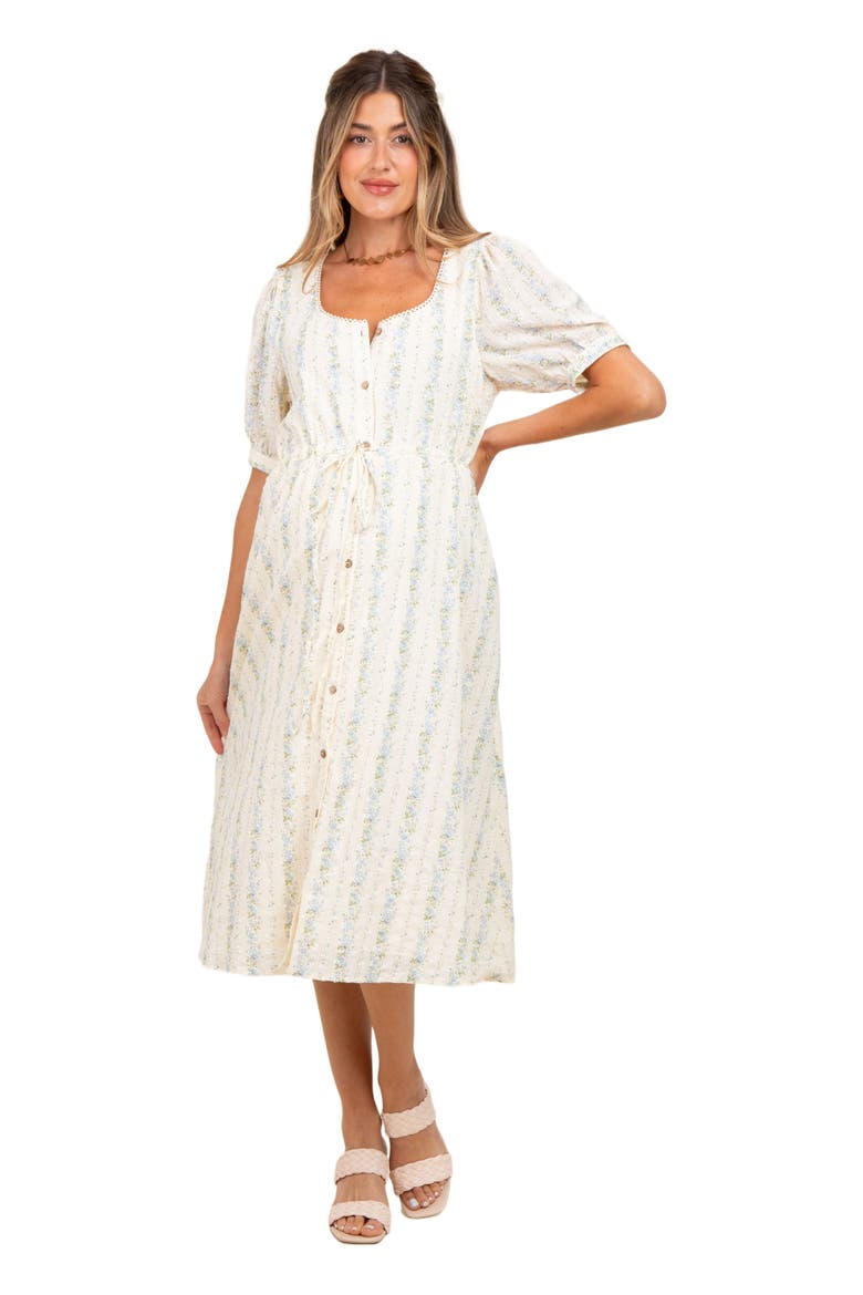 Swiss Dot Floral Print Button Down Midi Dress, Alternate, color, Light Blue