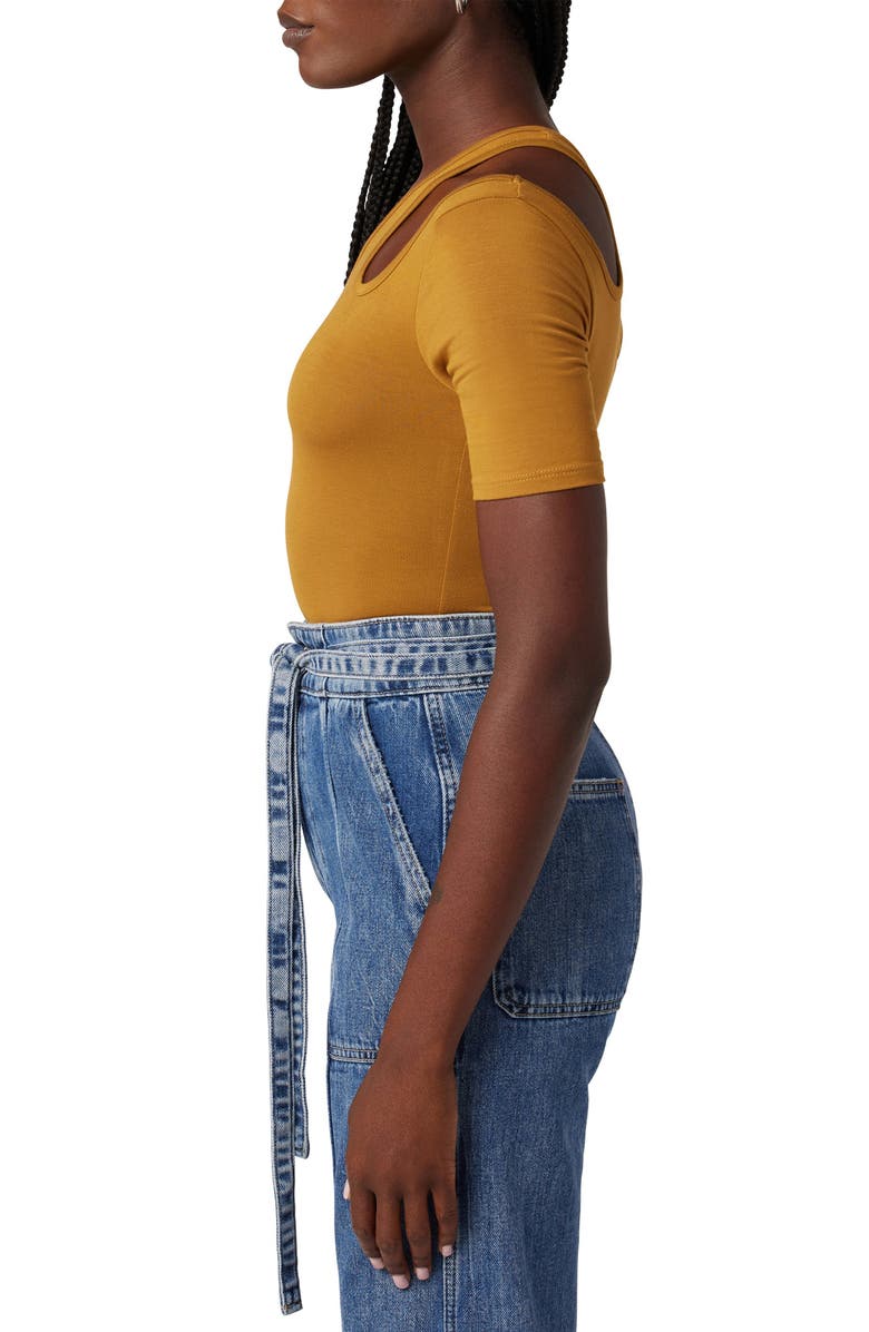 Hudson Jeans Asymmetric Cutout One-Shoulder Bodysuit, Alternate, color, Desert Sand