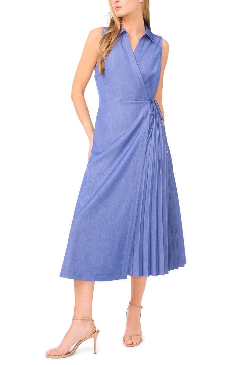 Halogen<sup>®</sup> Pleated Faux Wrap Dress, Main, color, Indigo