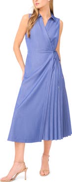 Halogen® Pleated Faux Wrap Dress