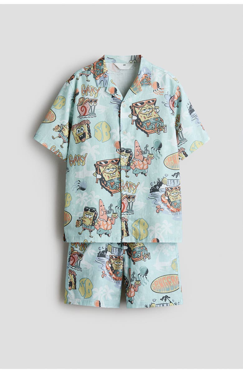 H&M 2-piece Printed Cotton Set, Main, color, Turquoise/Spongebob