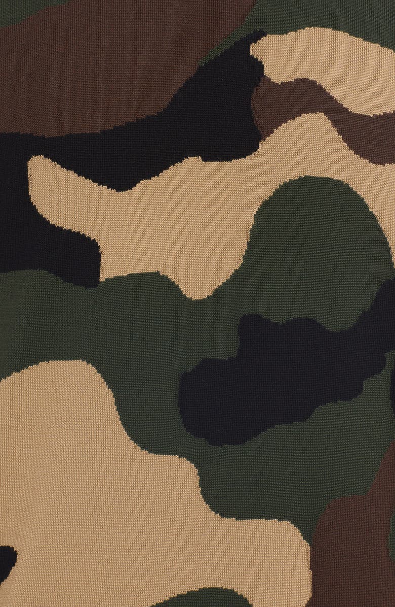 Dolce&Gabbana Intarsia Camouflage Silk Crewneck Sweater, Alternate, color, 