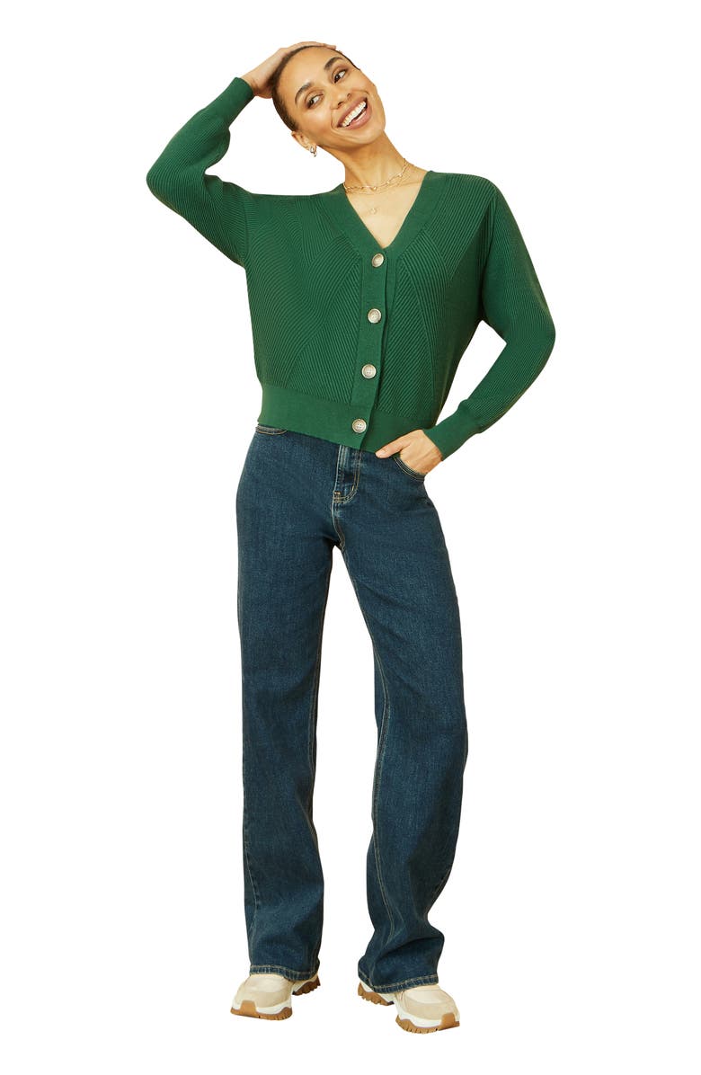 Yumi Knitted Stitch Detail Cardigan, Alternate, color, Green
