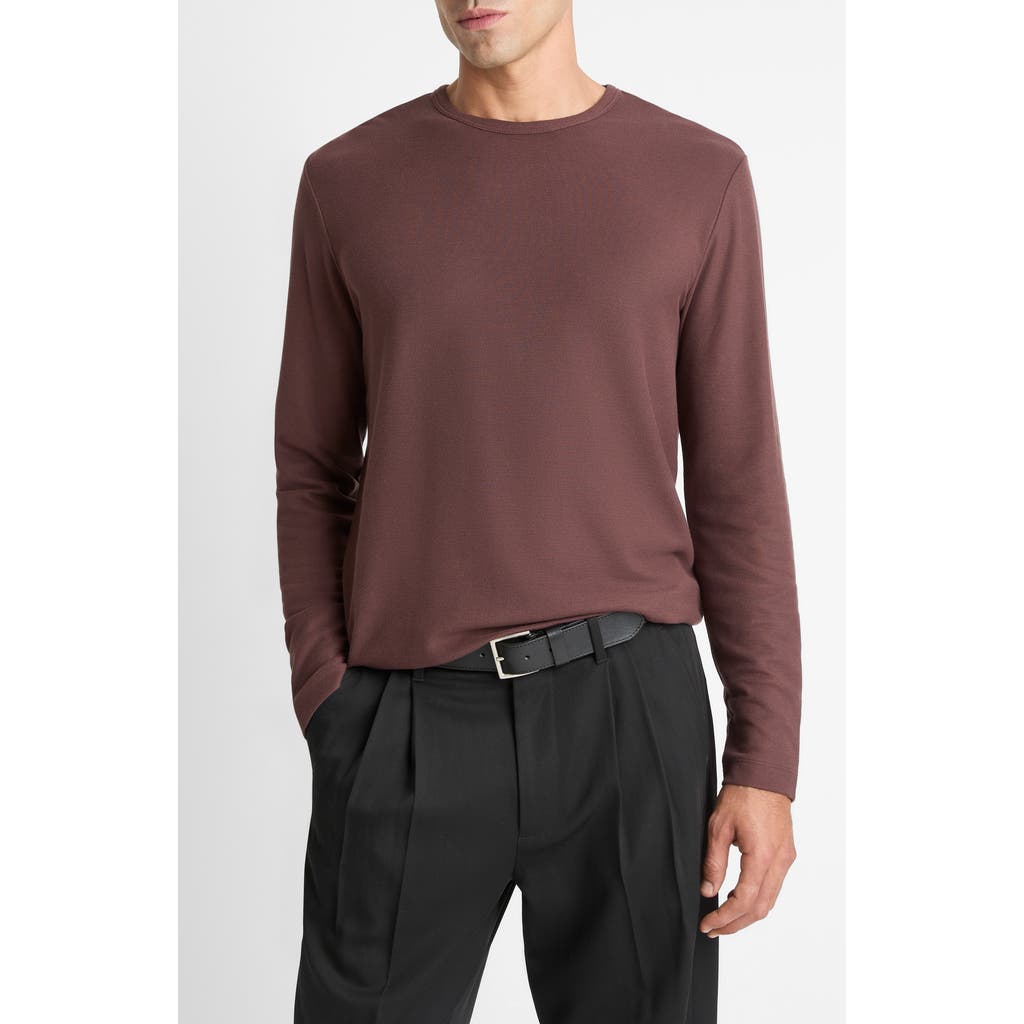 Vince Pima Cotton Piqué Long Sleeve T-shirt In Brown