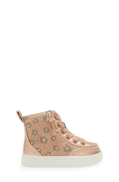 Billy Footwear Kids' Classic Glitter High Top Sneaker In Rose Gold Daisy