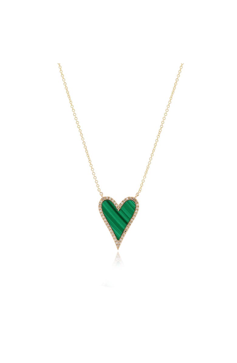 The Lovery Fine Jewelry Malachite Diamond Halo Heart Necklace, Main, color, 