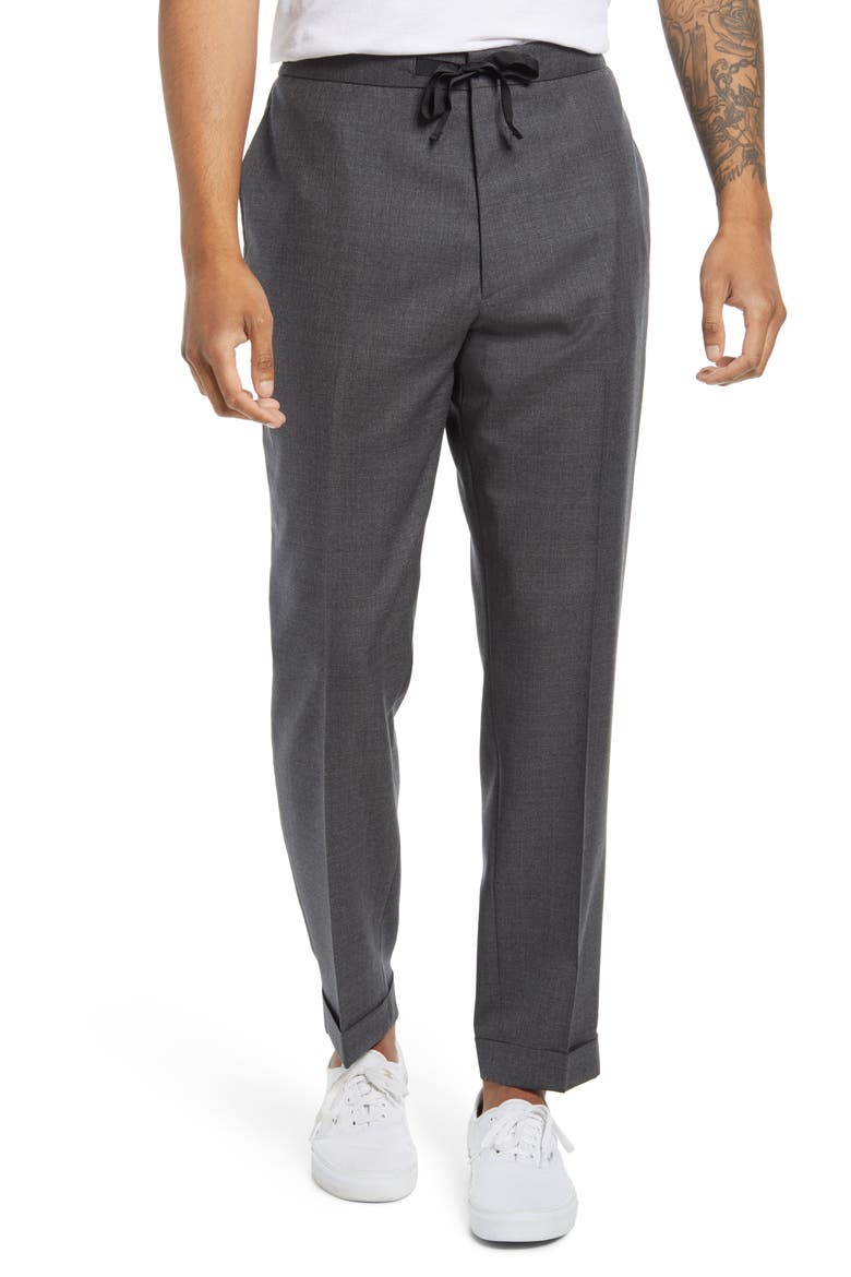 Joseph Pleated Fresco Wool Drawstring Pants, Main, color, MID GREY