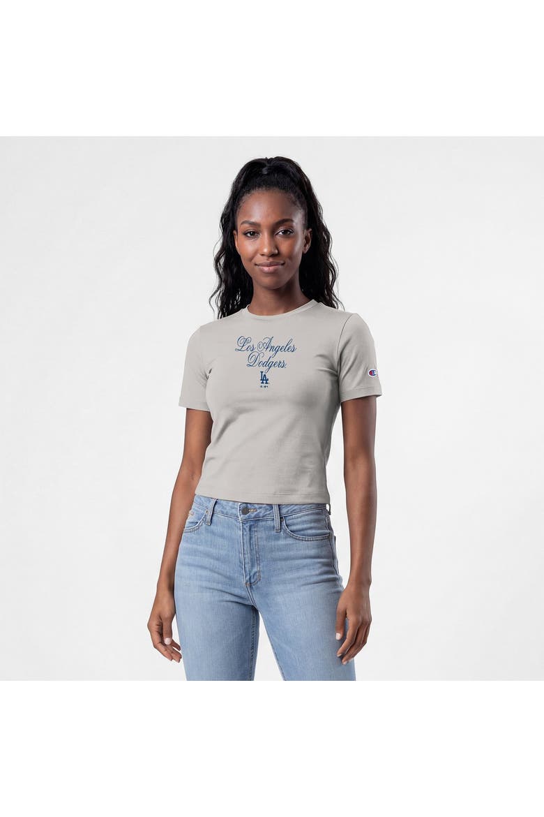 Women's Champion Gray Los Angeles Dodgers Soft-Touch Fitted Cropped T-Shirt, Main, color, Gray