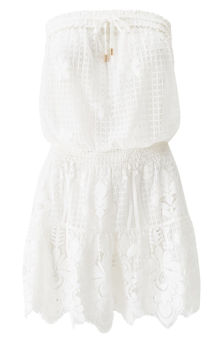 Melissa Odabash Isla Strapless Lace Cover-Up Minidress, Alternate, color, White