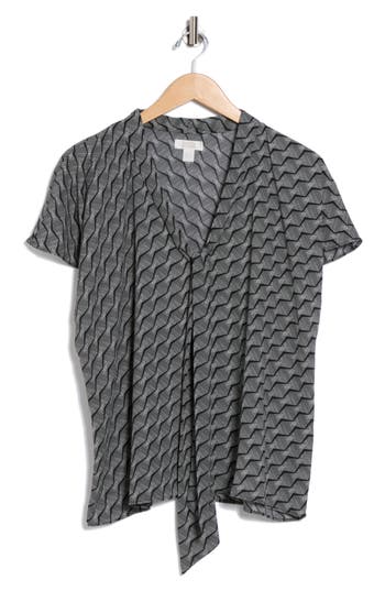 Nordstrom Rack Tie Neck Flutter Sleeve Top In Gray
